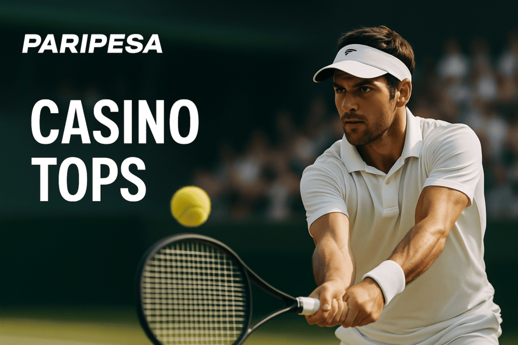 Casino tops promotion with tennis player hitting the ball