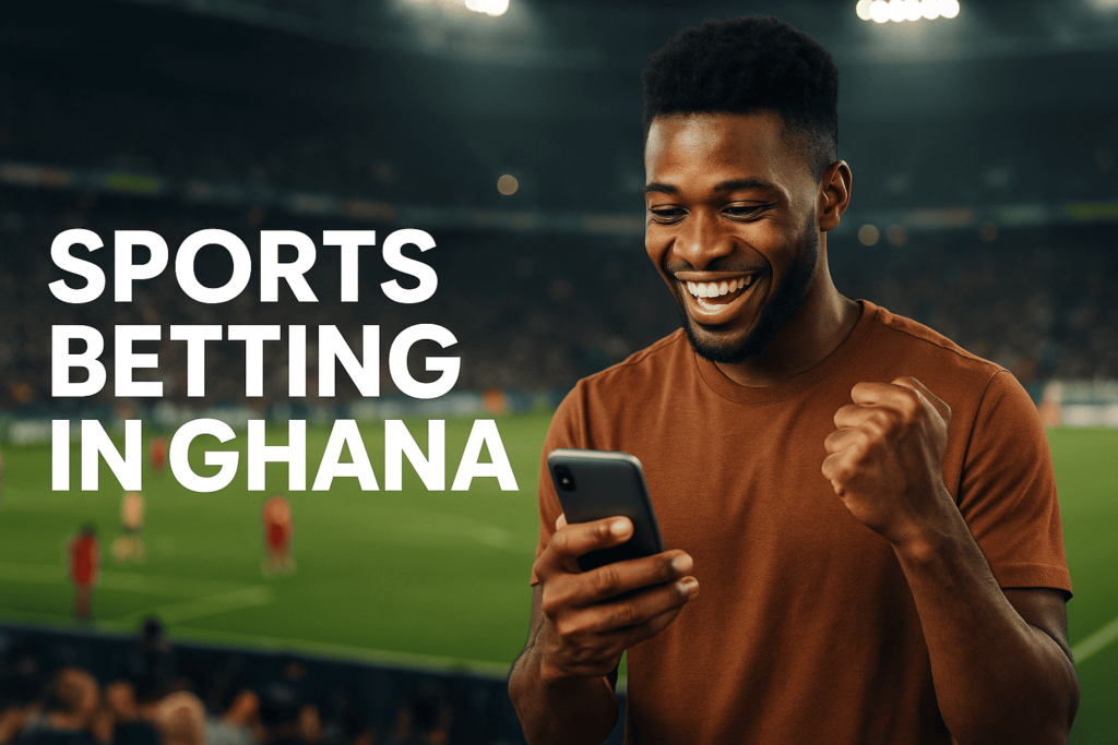 Sports betting in Ghana with local fans placing bets on football matches using mobile apps.